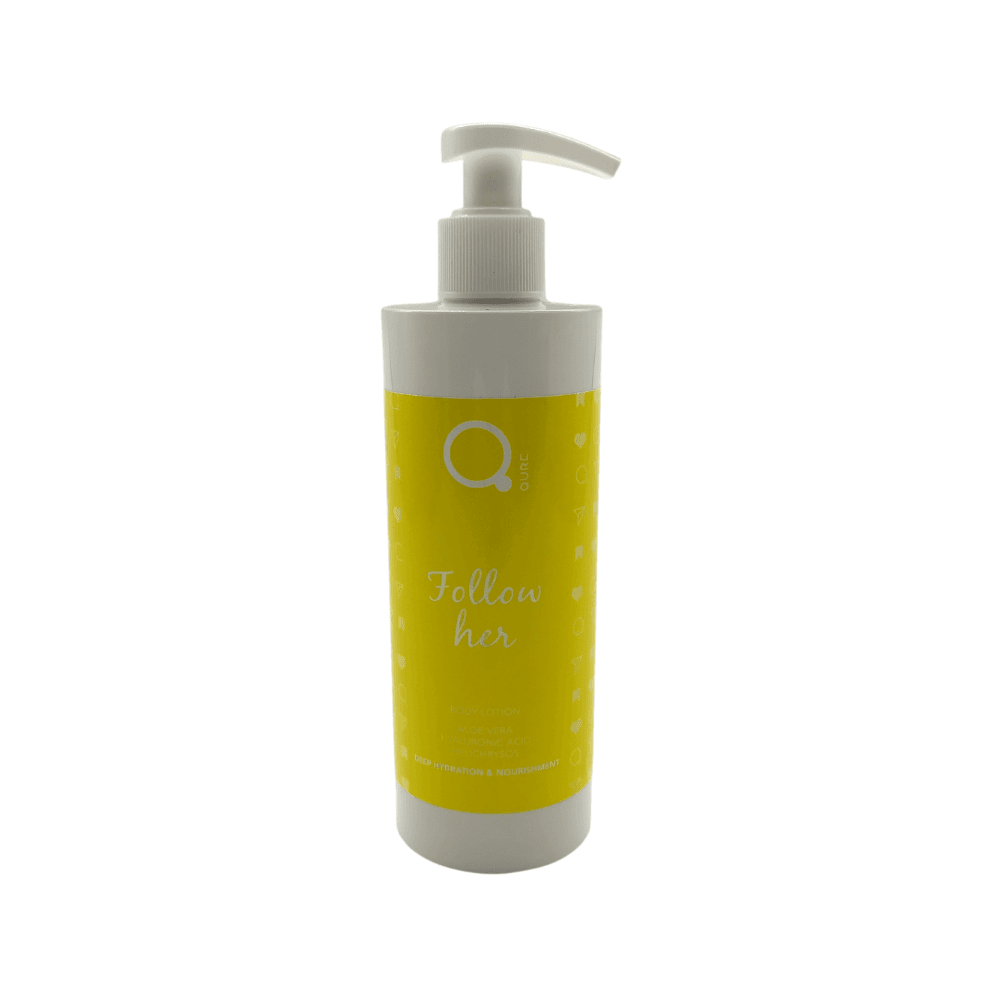 Body Lotion Follow Her 300ml by Qure - Λοσιόν Σώματος με Άρωμα Ροδάκινο, Τριαντάφυλλο & Σανταλόξυλο