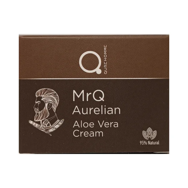 Front view of MrQ Aurelian Aloe Vera Cream 50ml box for skin hydration and soothing
