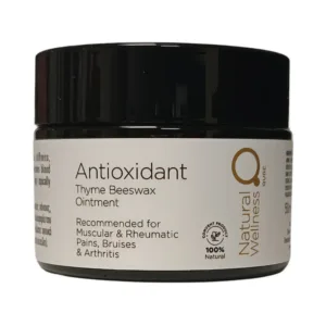 Antioxidant Thyme Beeswax Ointment: Φυσική αντιοξειδωτική κηραλοιφή με κερί μέλισσας, εκχυλίσματα θυμαριού, άρνικας και σύμφυτου. Ιδανική για μυϊκούς πόνους, ρευματισμούς και αρθρίτιδα. Φροντίδα με 100% φυσικά συστατικά.