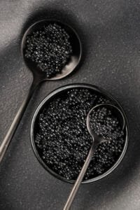 top view black caviar bowl