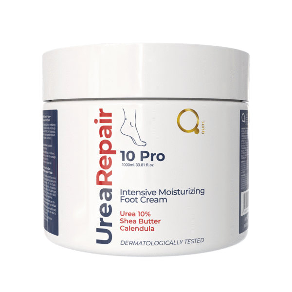 Urea Repair 10 Pro - Intensive Moisturizing Foot Cream by Qure - Urea 10%, Shea Butter, Calendula - Dermatologically Tested - 1000ml - white bg