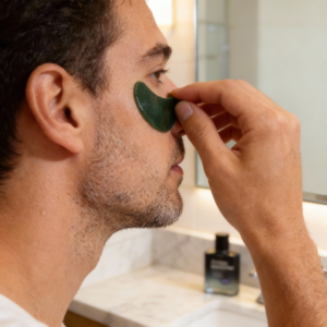 man patches bathroom